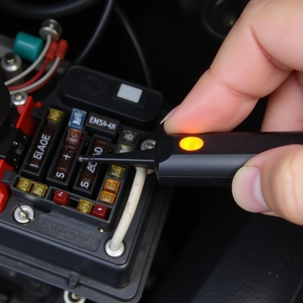 Using a car fuse checker tool to diagnose a blown fuse