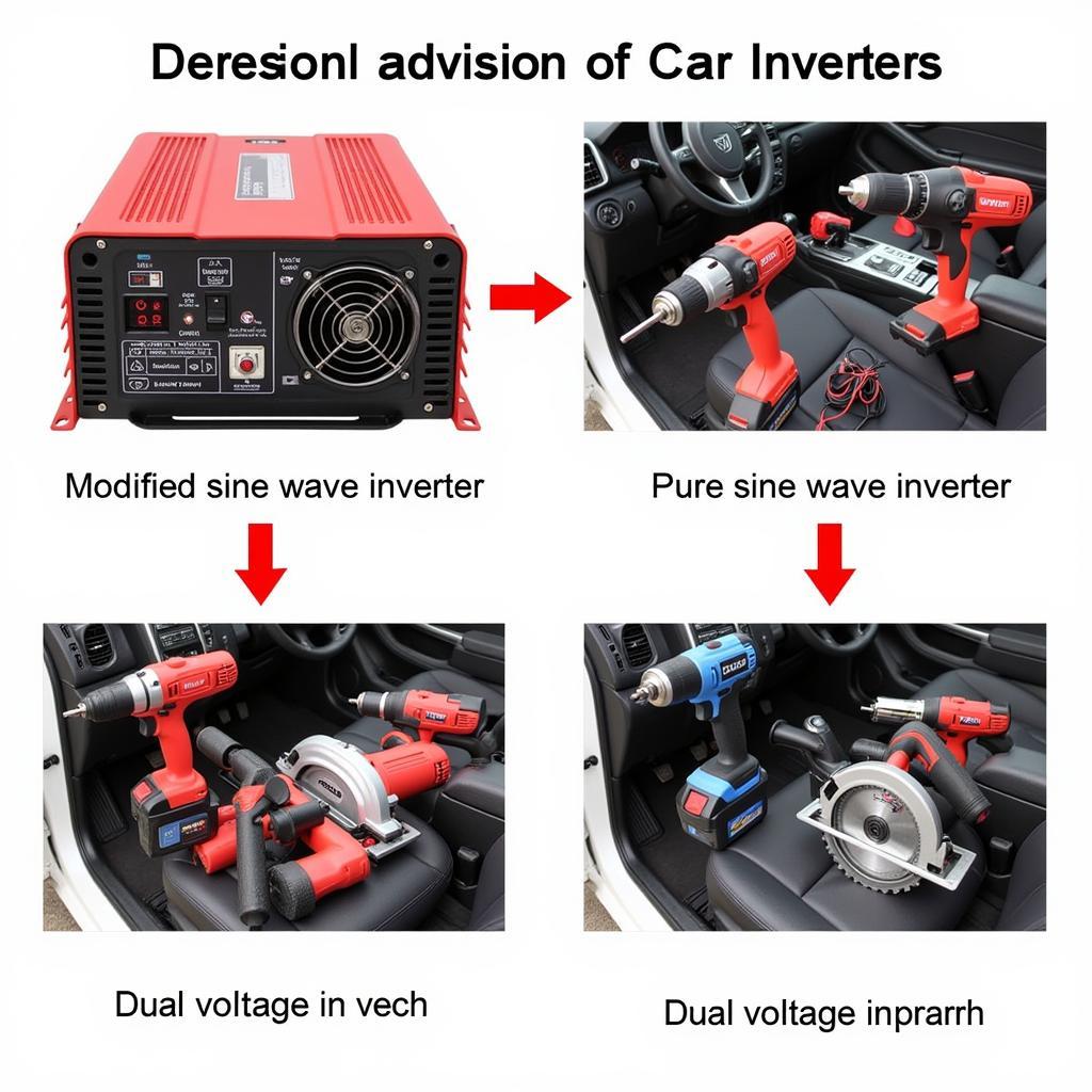 Different types of car inverters suitable for powering various power tools.