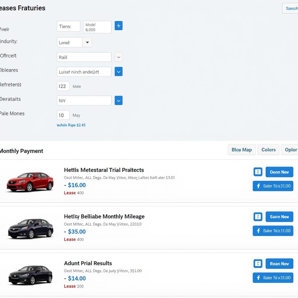 Car Lease Comparison Tool Interface