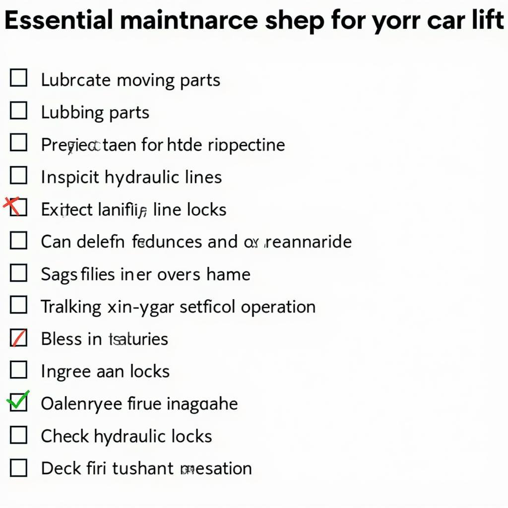 Checklist for maintaining a car lift