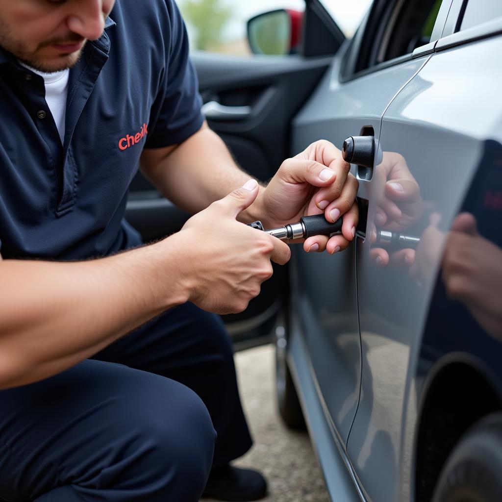 Professional Locksmith Unlocking a Car Door