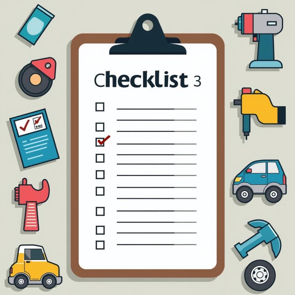 Car Maintenance Checklist with Tool Icons