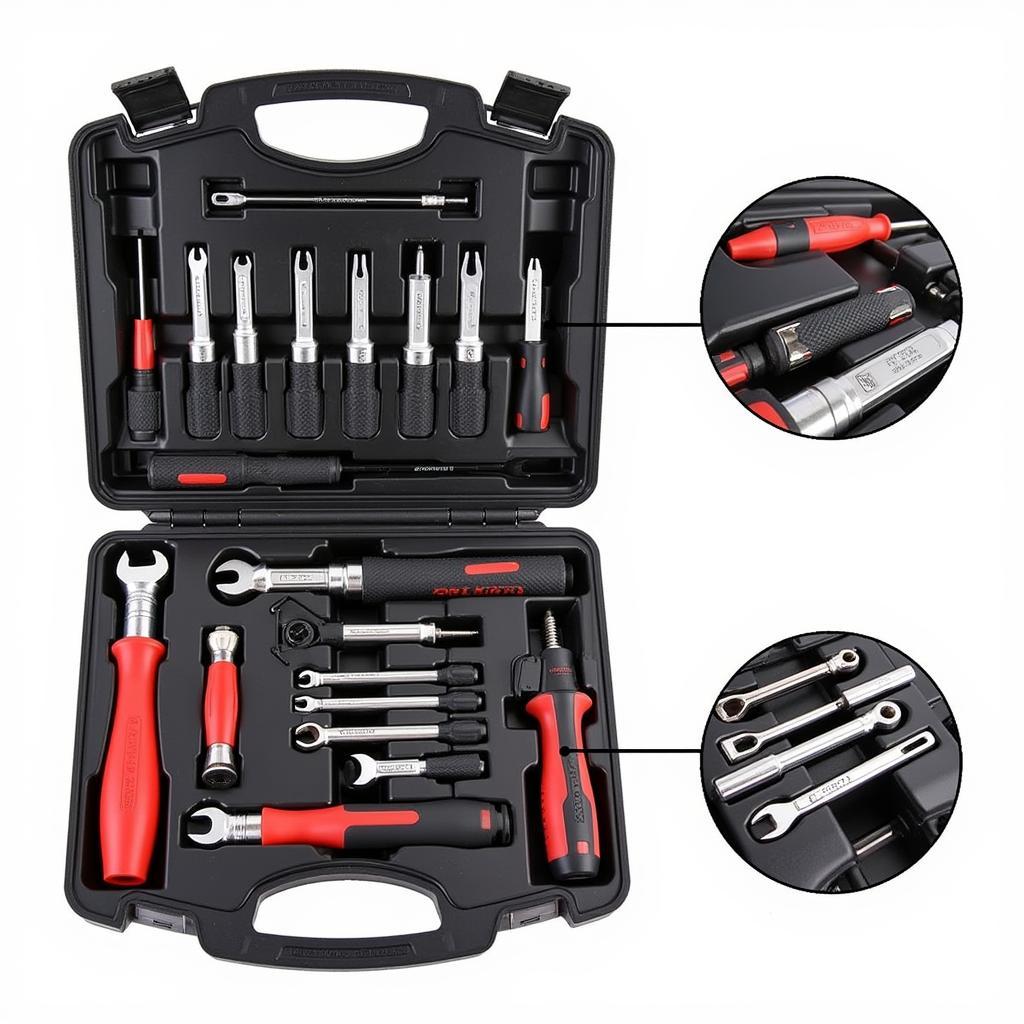 Organized car maintenance tool set in a carrying case for easy storage and transport