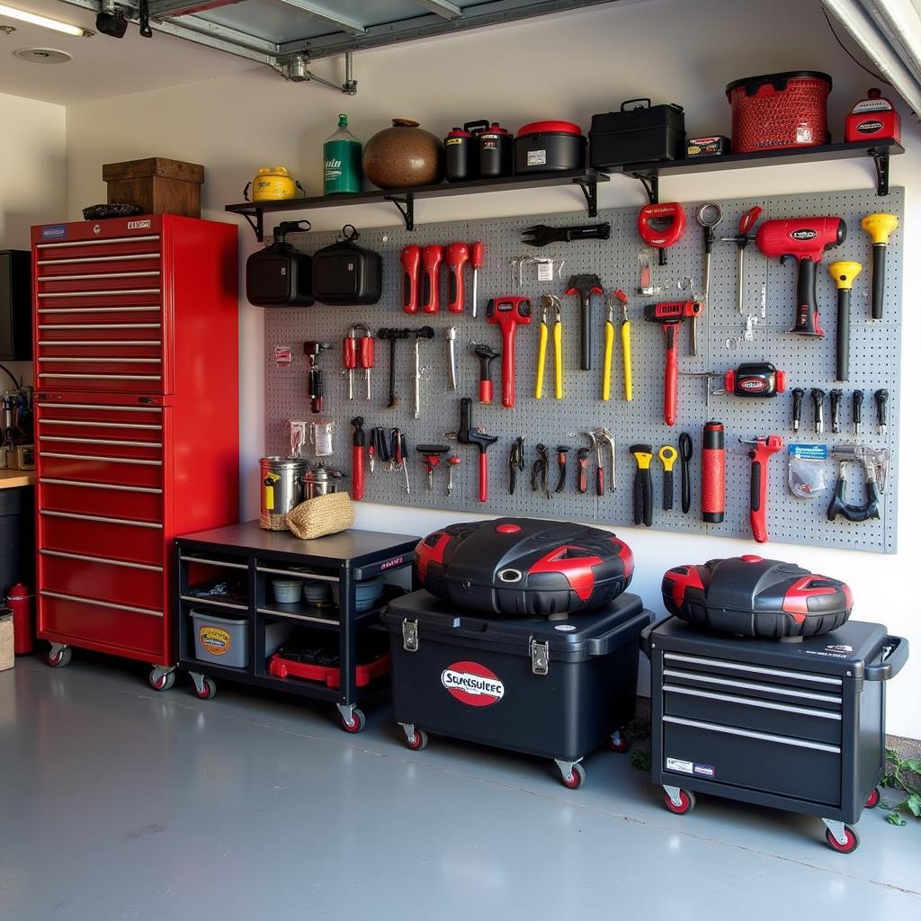 Organized Car Maintenance Tools in a Garage