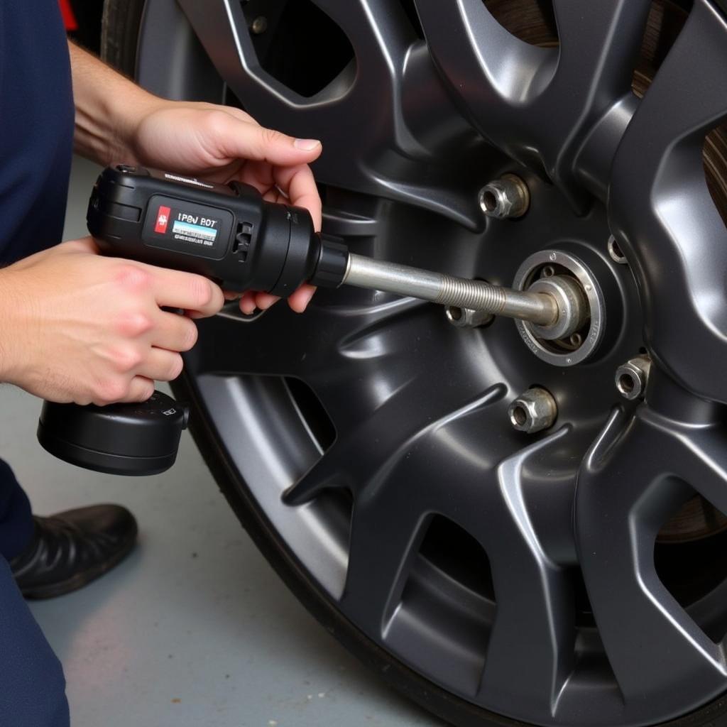 Mechanic using an impact wrench