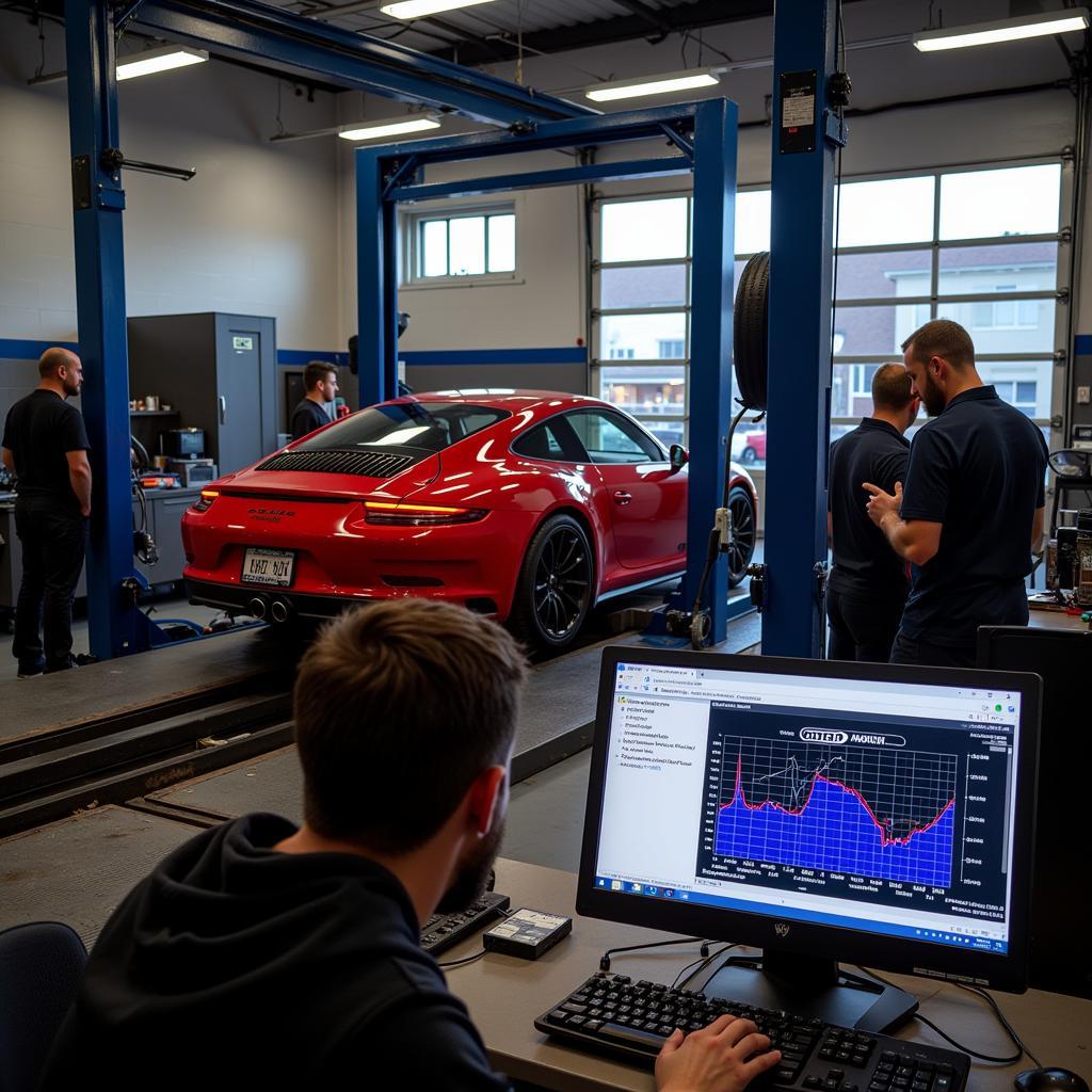 Car on Dyno Undergoing Tuning