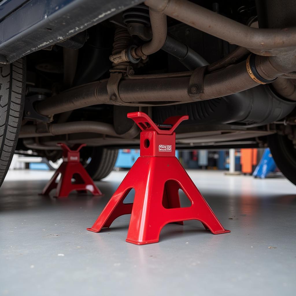 Car Securely Placed on Jack Stands