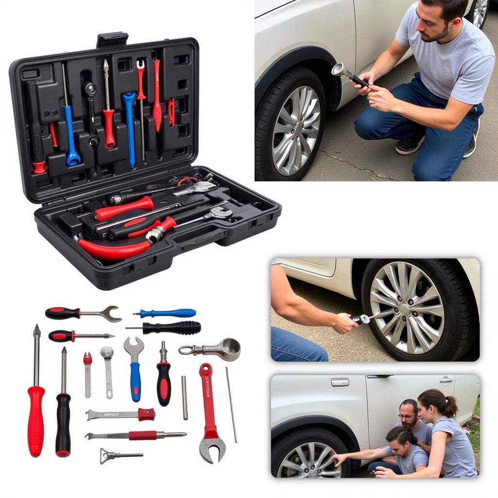 Car Owner Performing Basic Car Maintenance with Tools