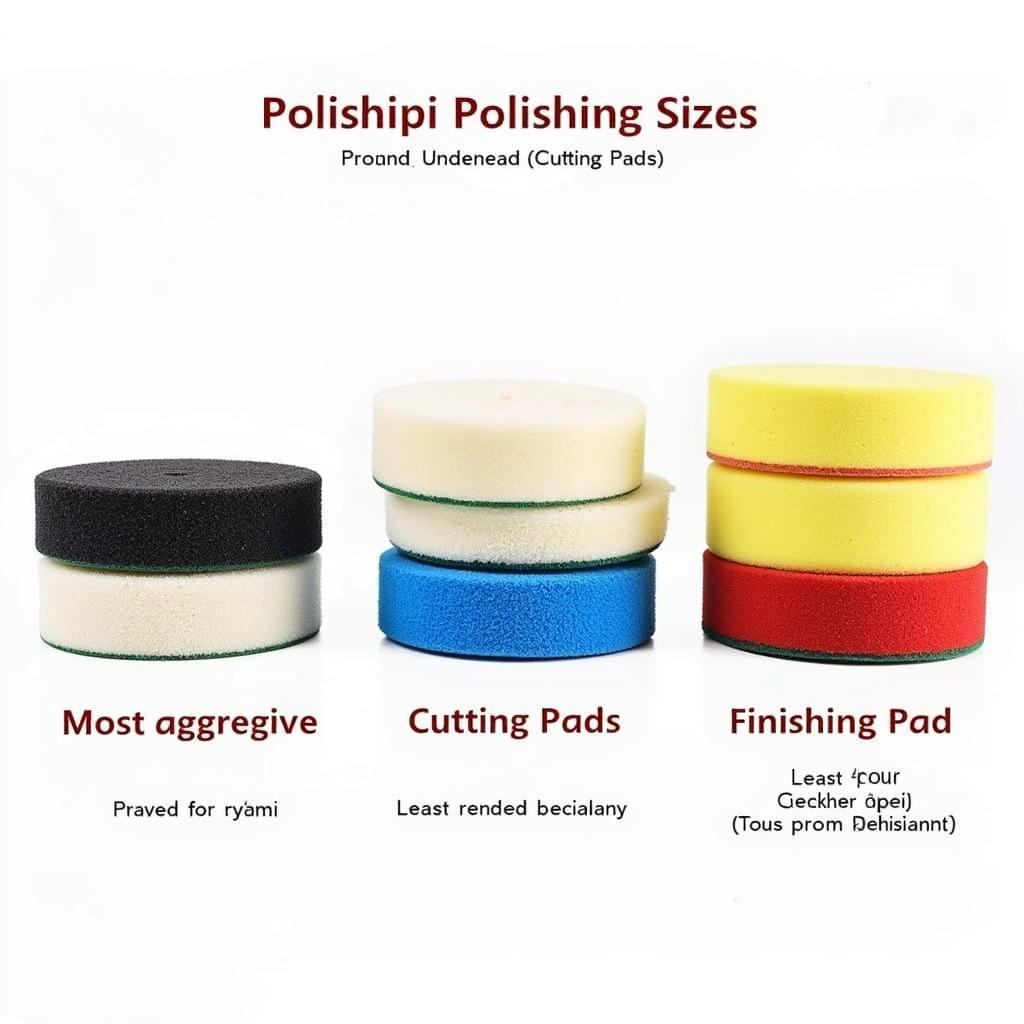 Various car polishing pads arranged by aggressiveness