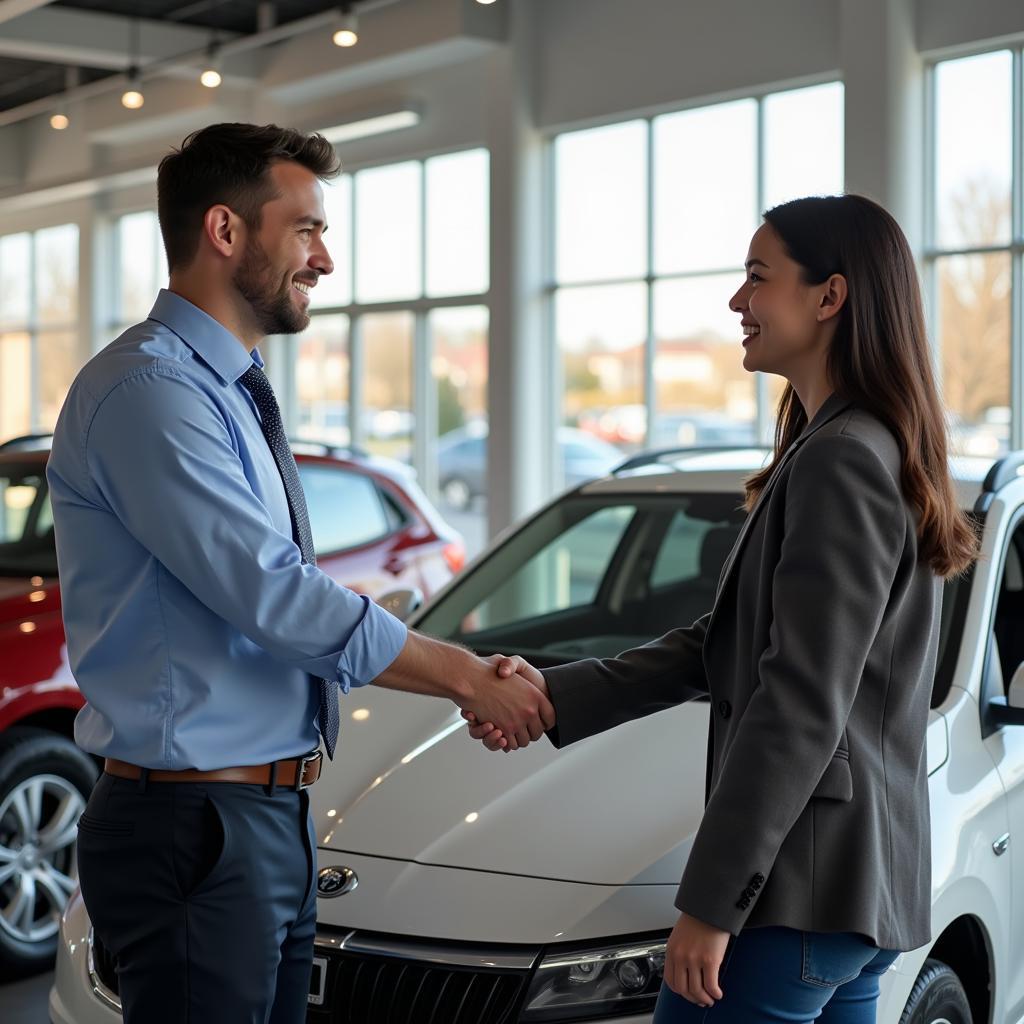 Car Salesman Closing a Deal with a Happy Customer