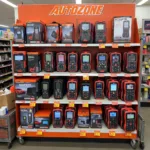 Wide selection of car scanner diagnostic tools at an Autozone store