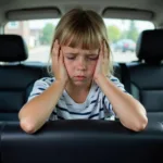 Car Sensory Overload and Autism: A child covering their ears in a car, overwhelmed by the noise and other sensory inputs.