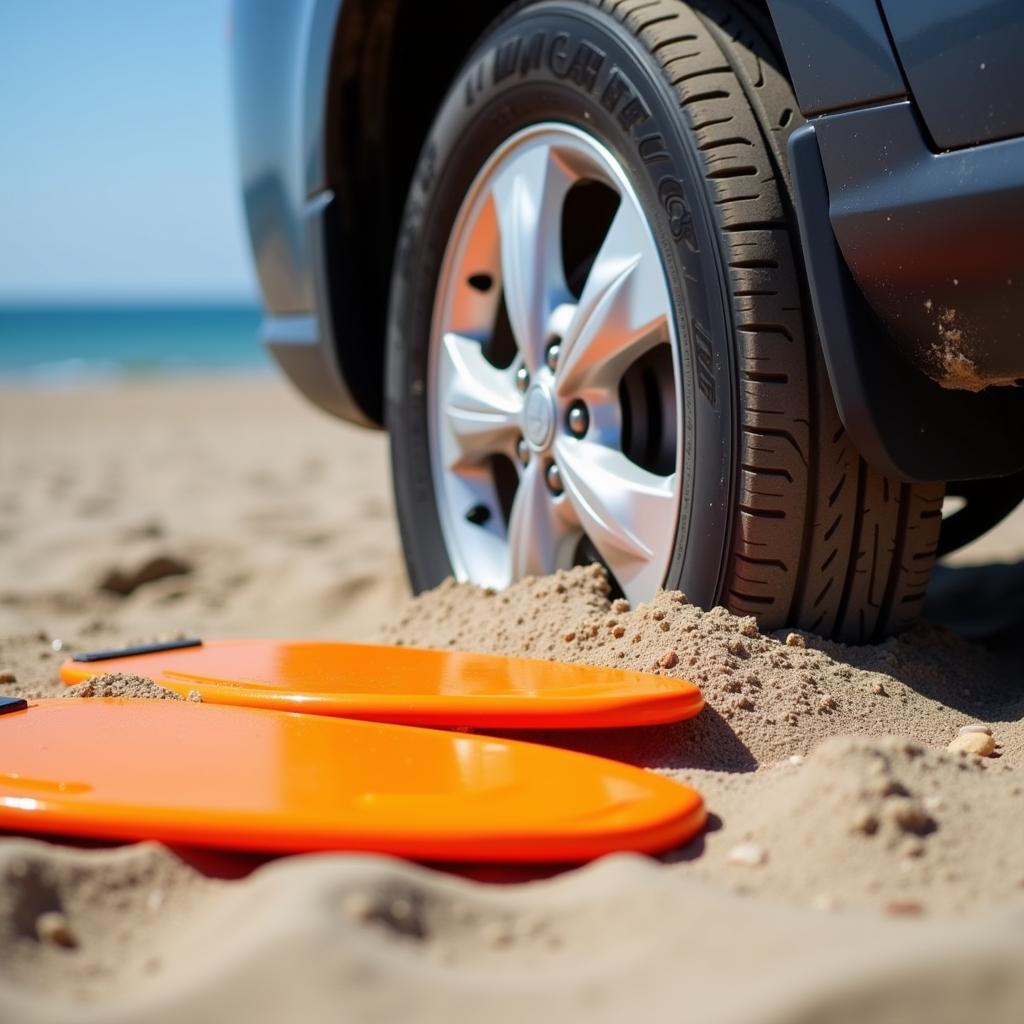 Car Stuck in Sand Using Recovery Boards