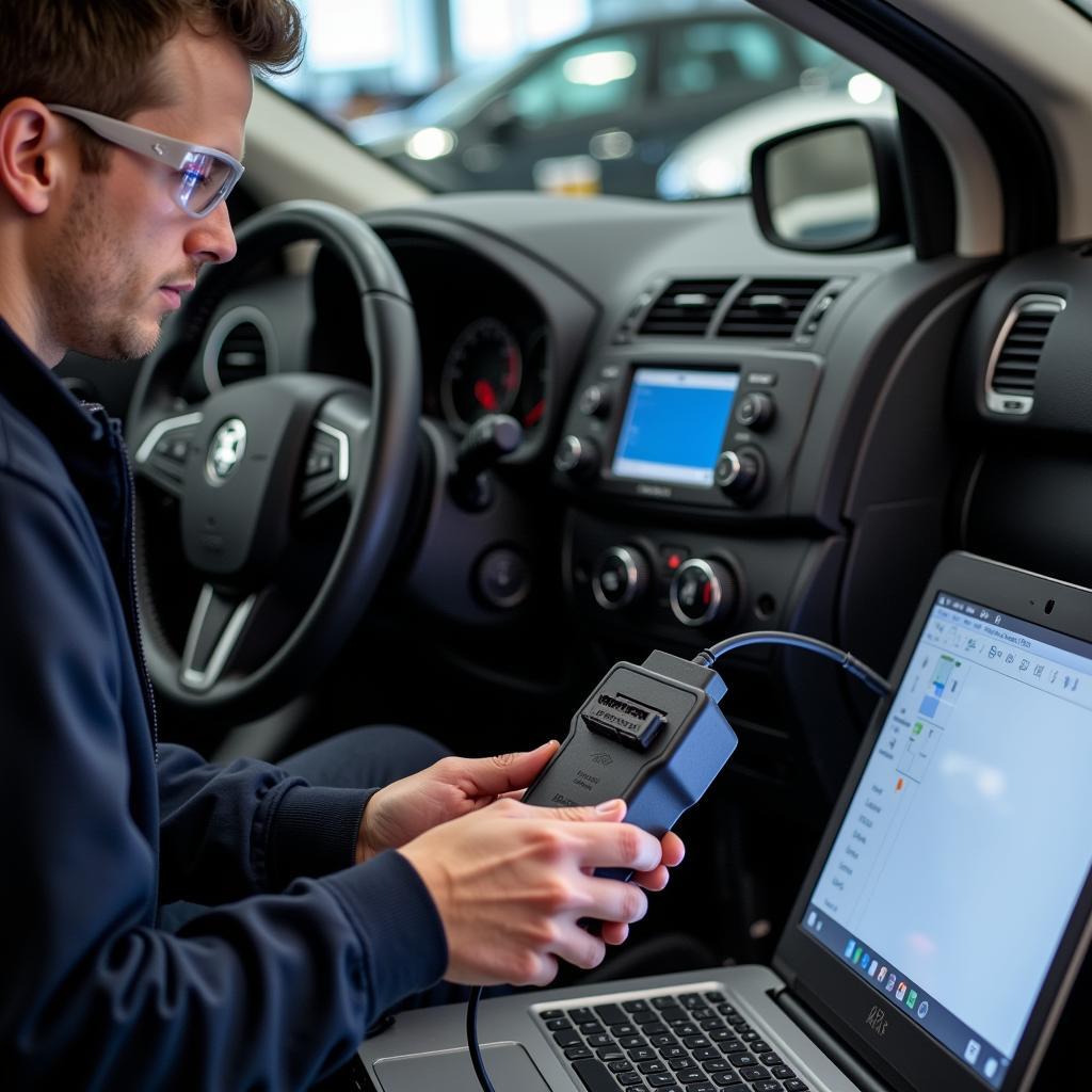 Car Technician Programming Vehicle ECU