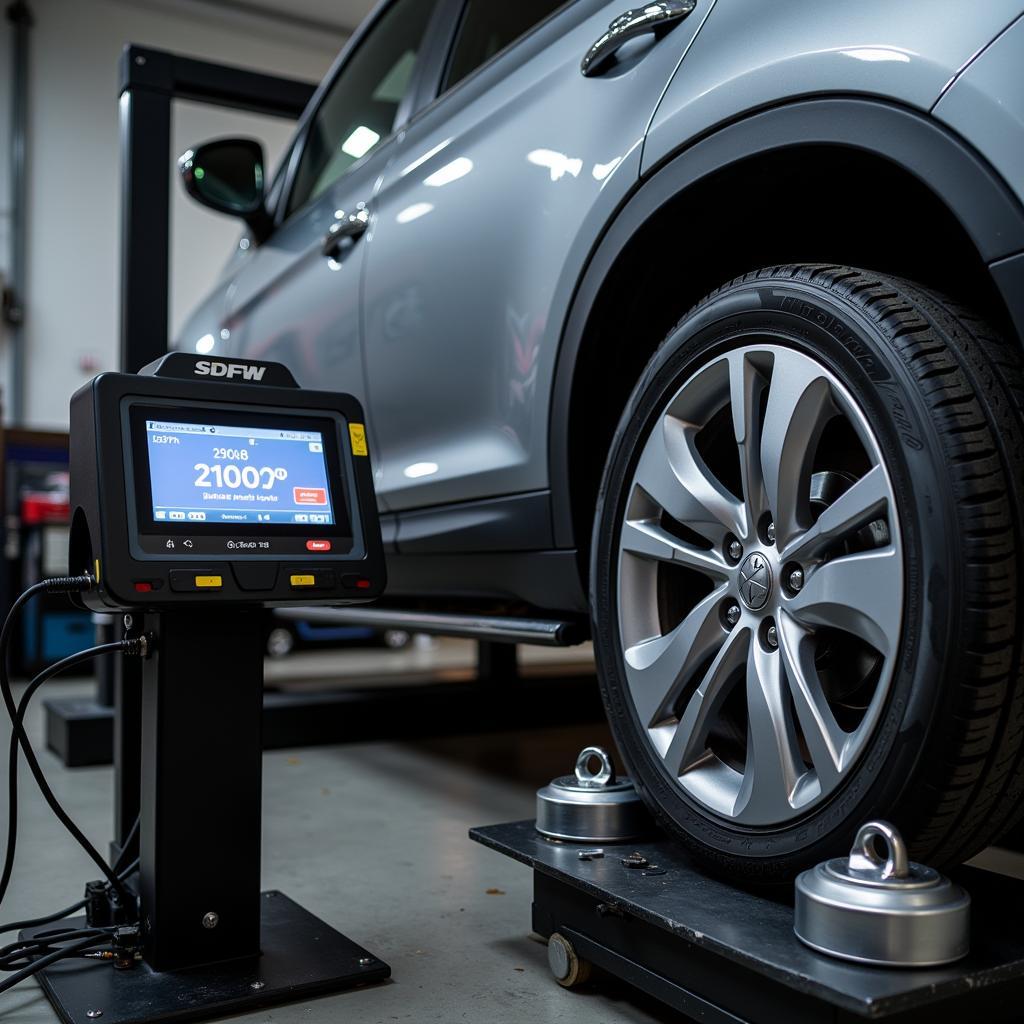 Car Tire Balancing Tool in Use