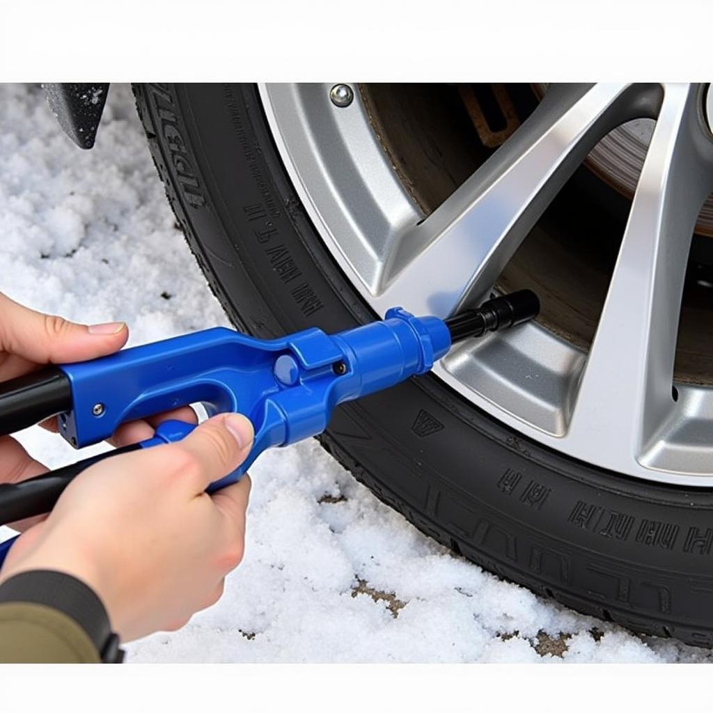 Car Tire Stud Installation Tool in Action