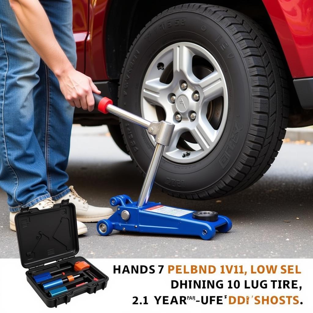 Car Tool Kit in Use - Tire Change