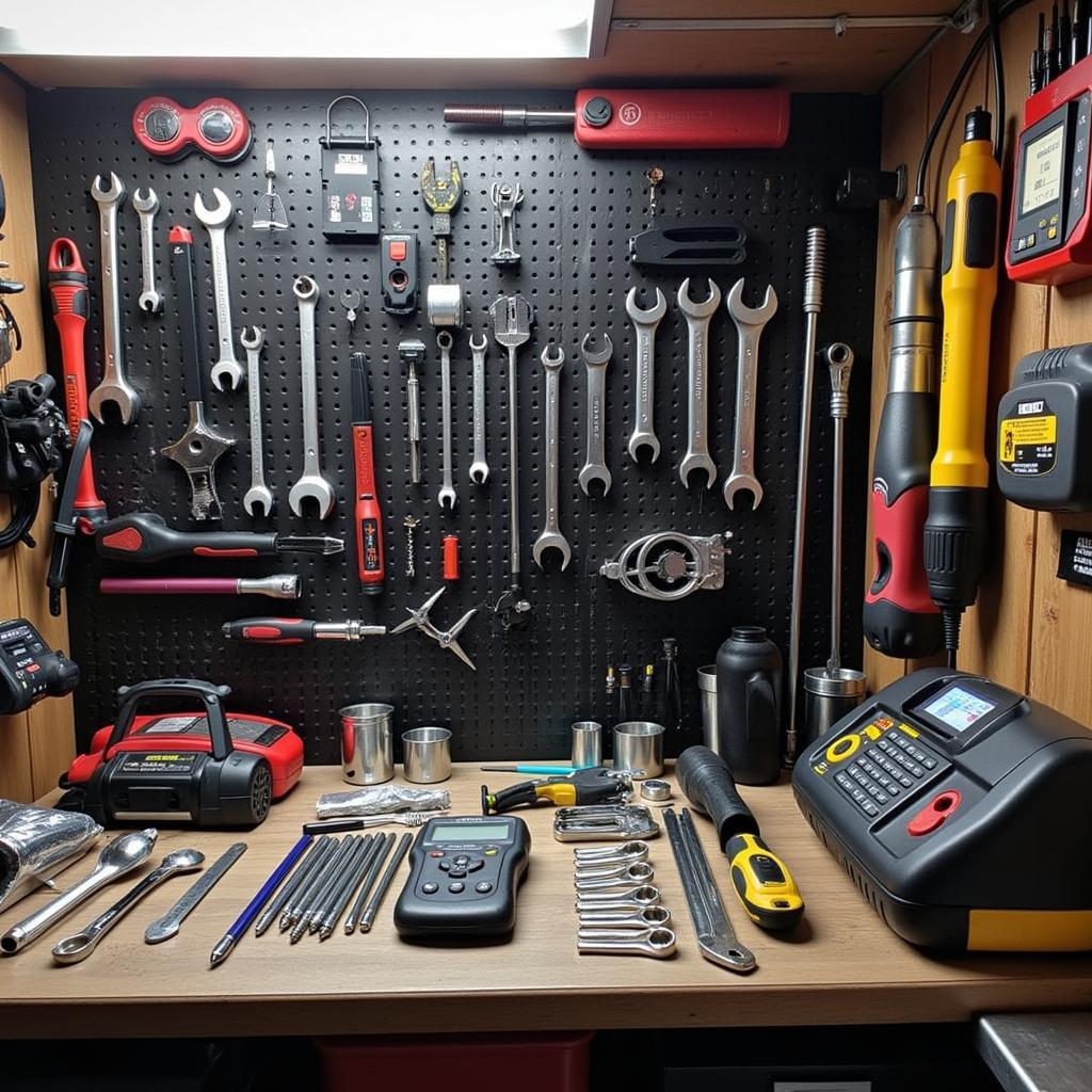 Organized Car Tools on a Workbench