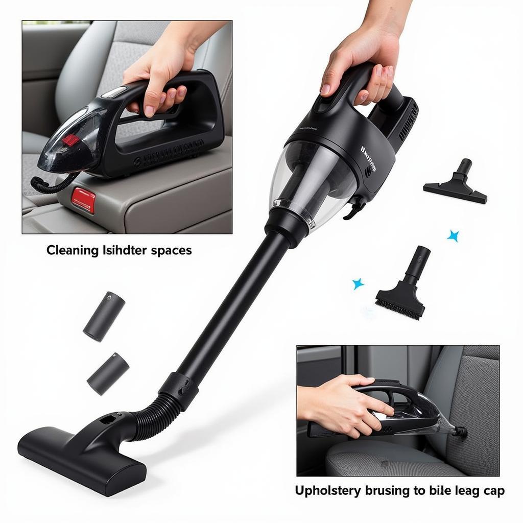 Car Vacuum Cleaner with Crevice Tool and Upholstery Brush