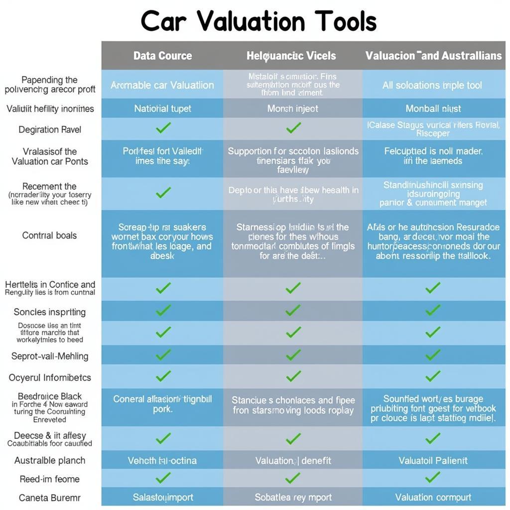 Car Valuation Tools Australia Comparison Table