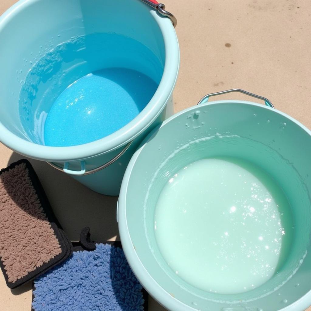 Two-bucket car wash system with wash mitts