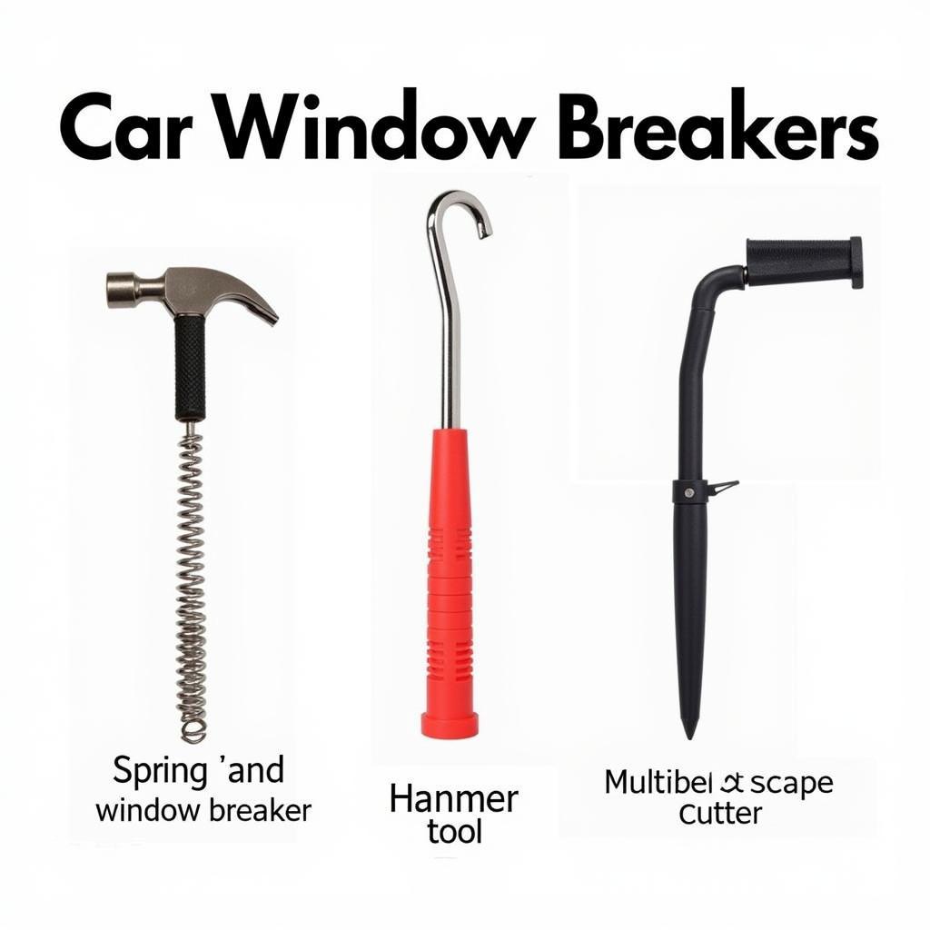 Types of car window breakers: spring-loaded, hammer-style, and emergency escape tool