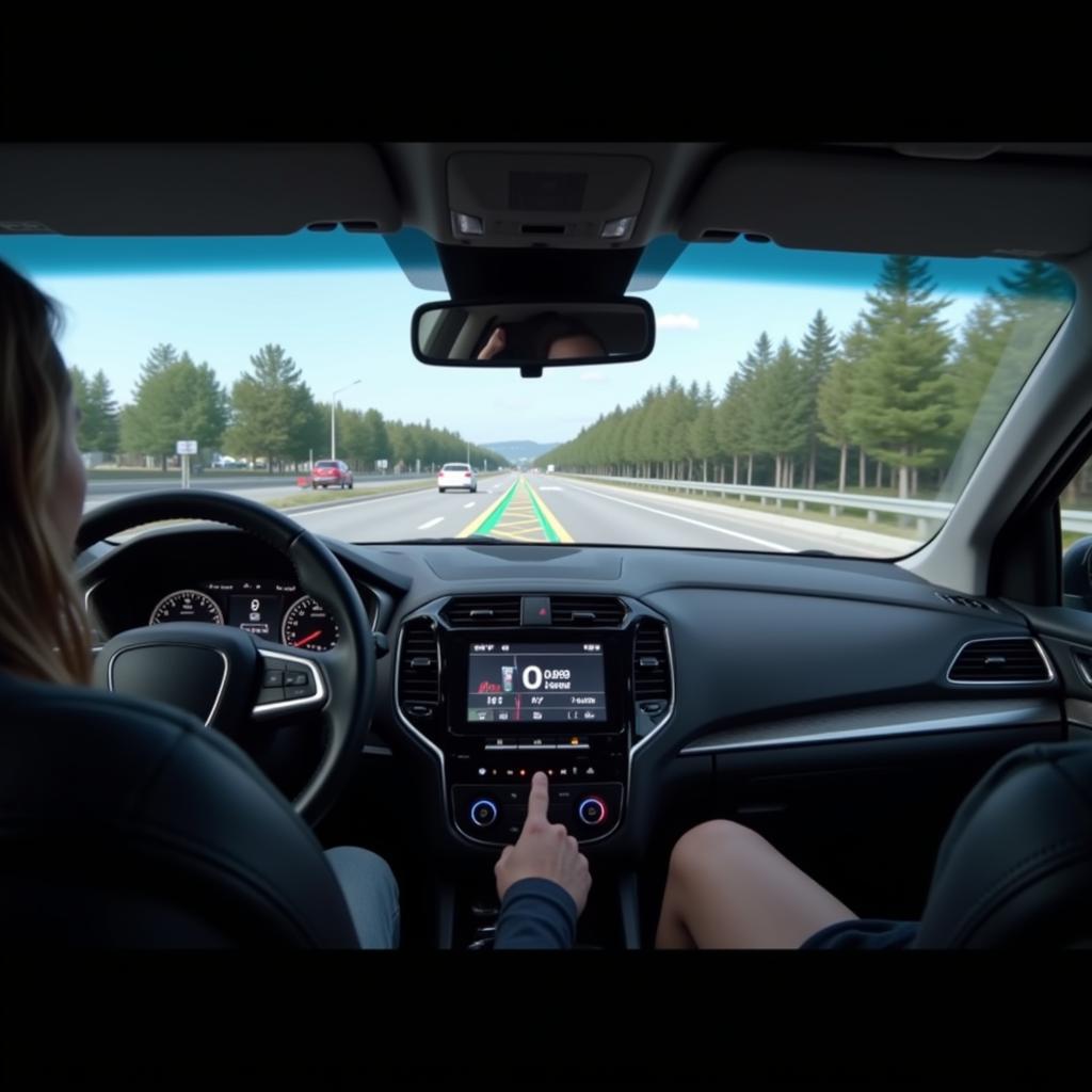 Car with Heads-Up Display (HUD) Showing Speed and Navigation