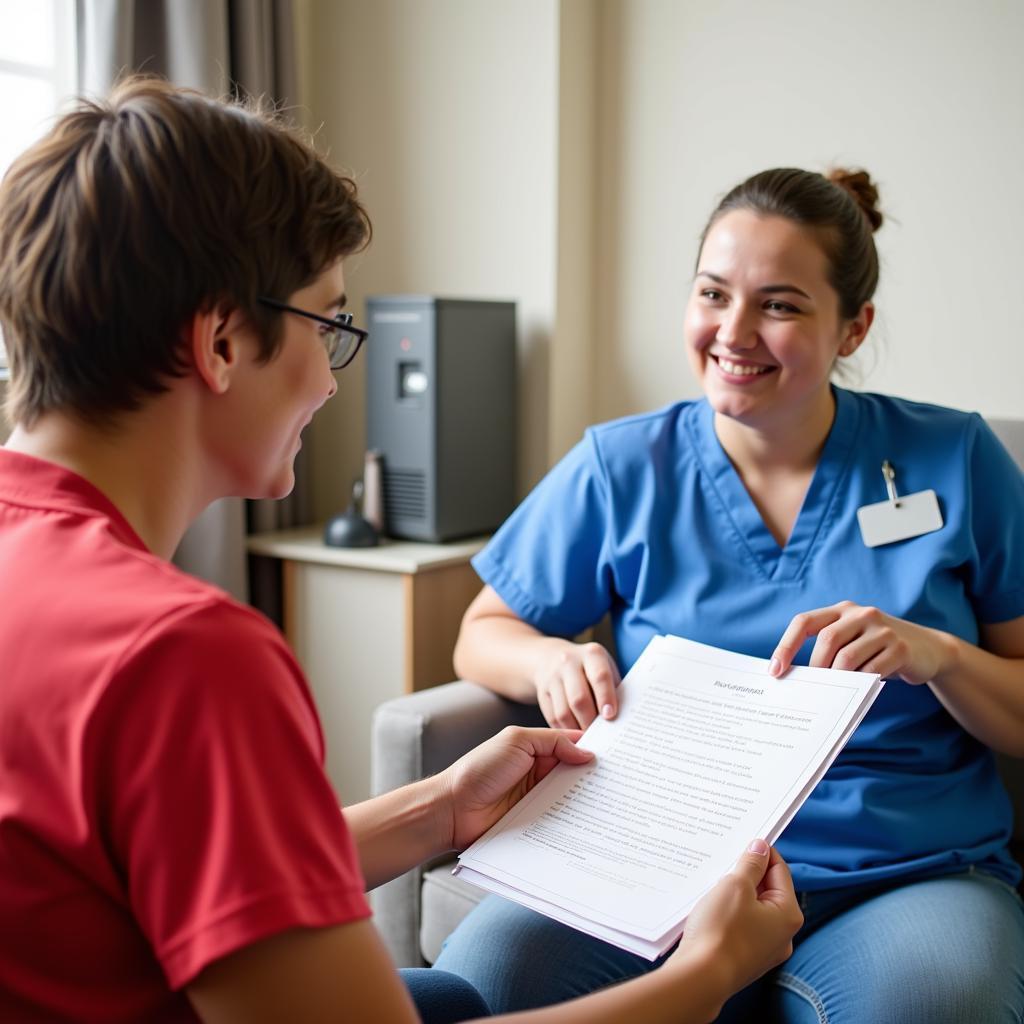 Care worker discussing self-assessment with mentor