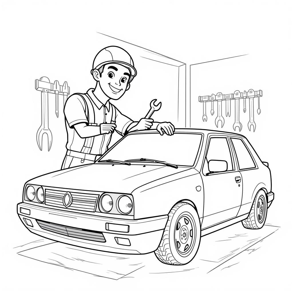 Mechanic with Wrench Coloring Page