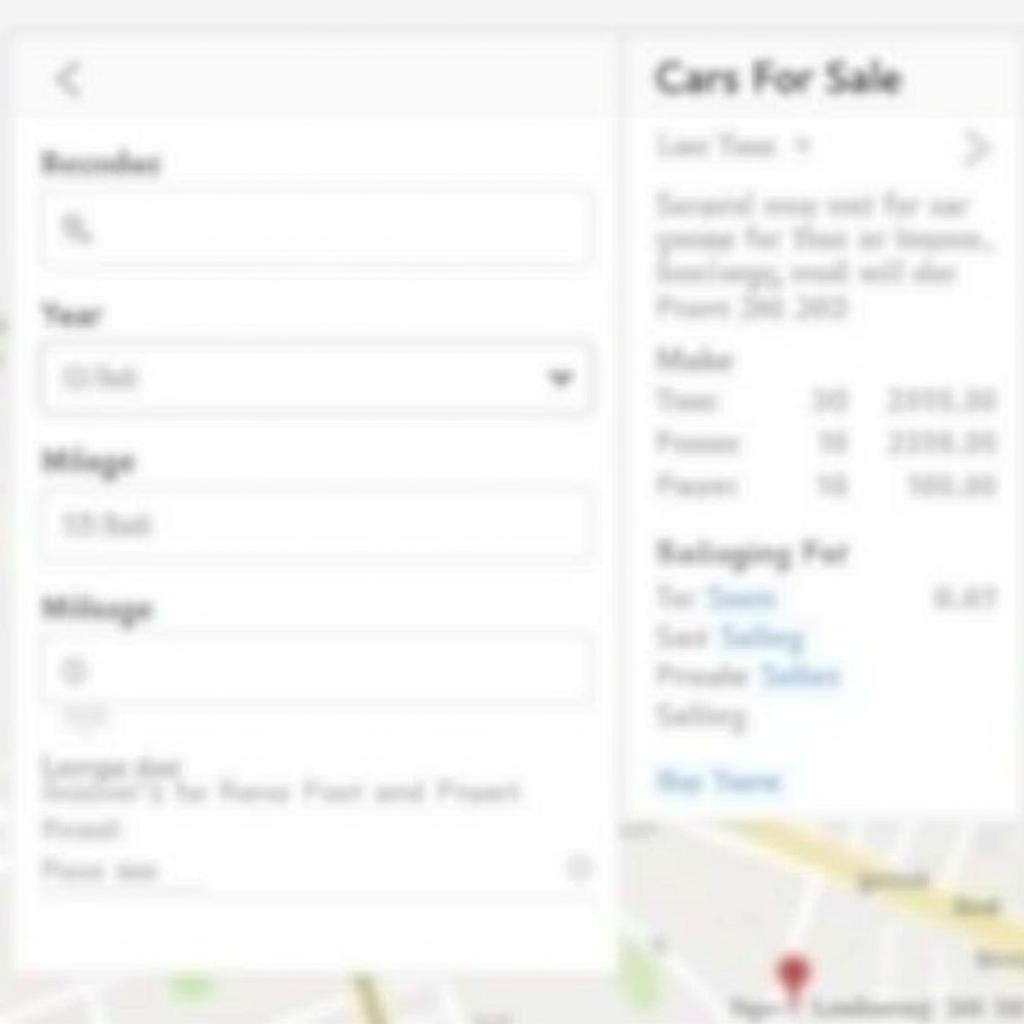 Car for sale tool search interface