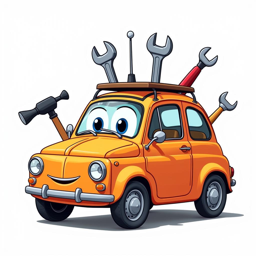 Cartoon Car with Tools Attached