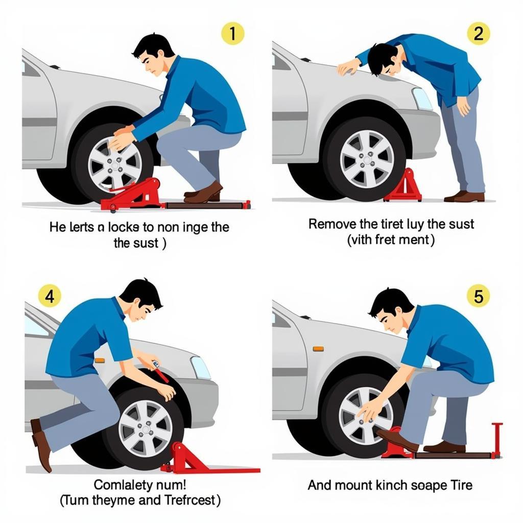 Step-by-step car tire change process