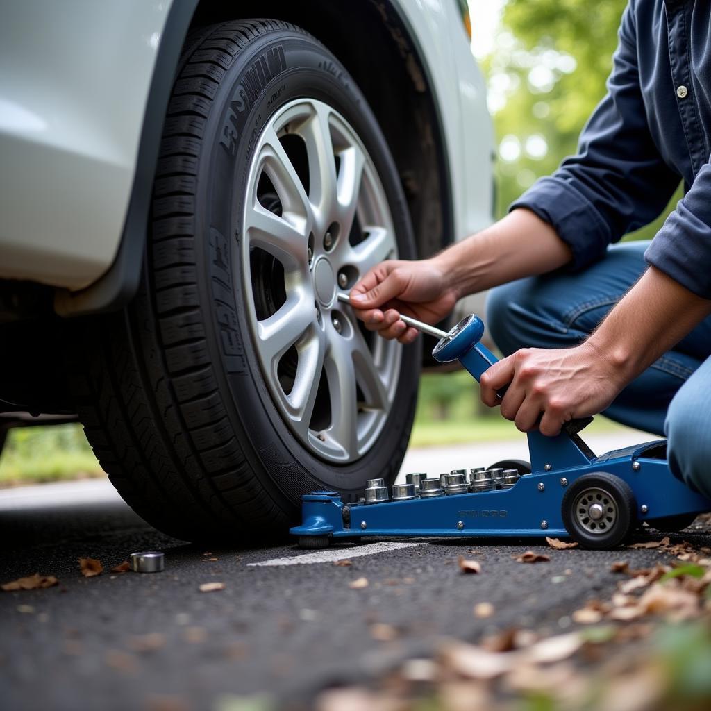 Changing a Flat Tire with Roadside Tools