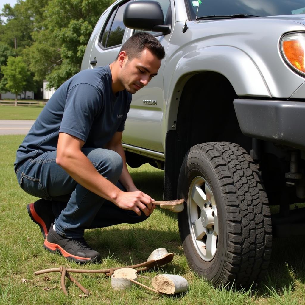 Assessing the Situation Before Changing a Tire Without Tools