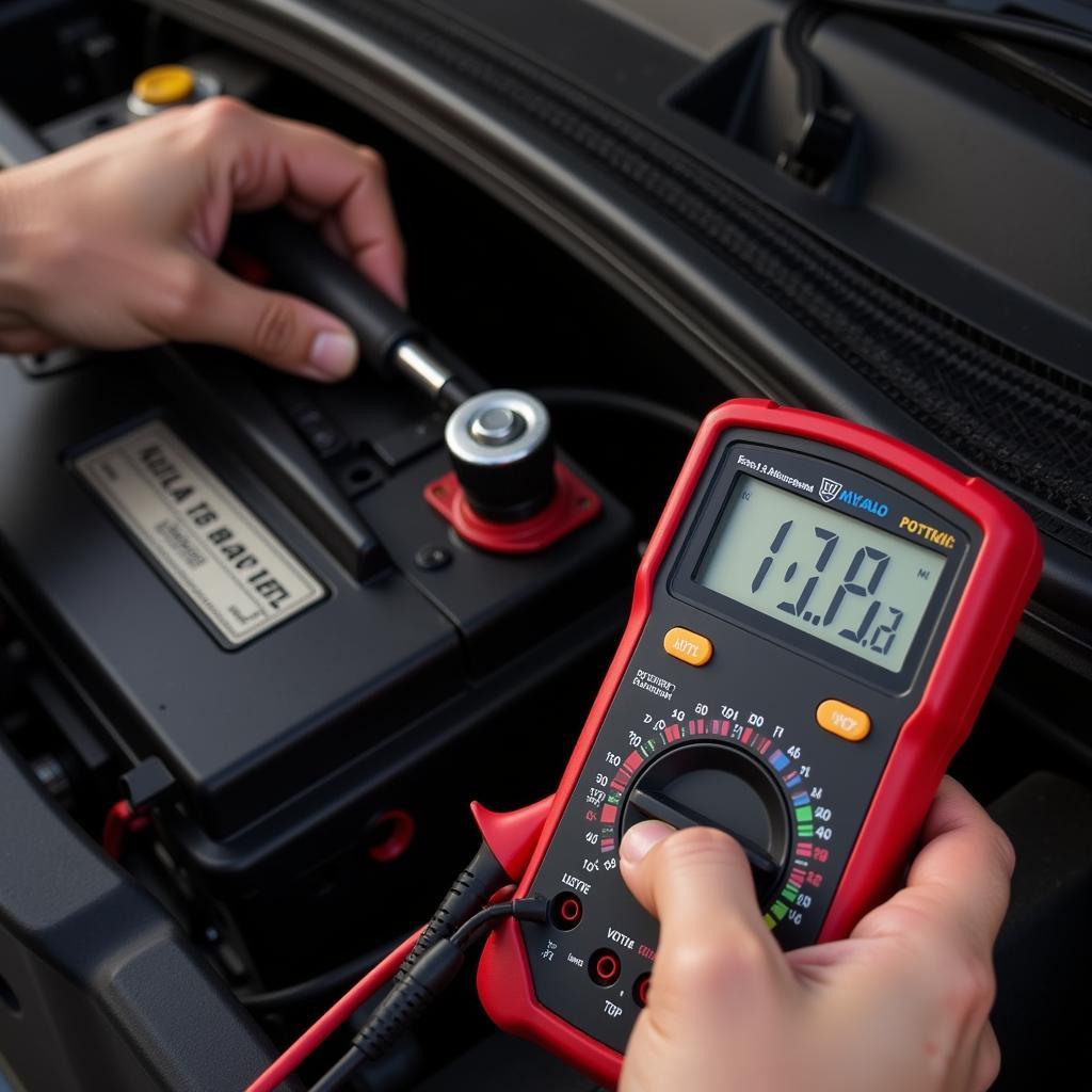 Checking New Car Battery Voltage with a Multimeter