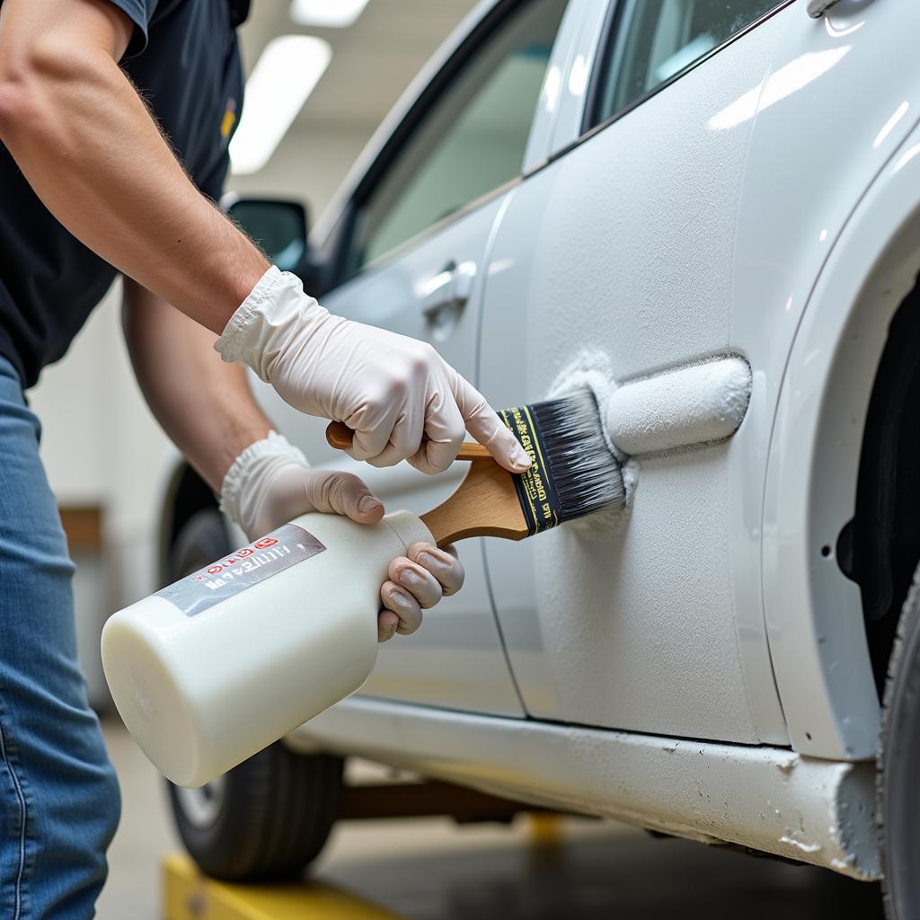 Applying Chemical Paint Stripper to Car Panel