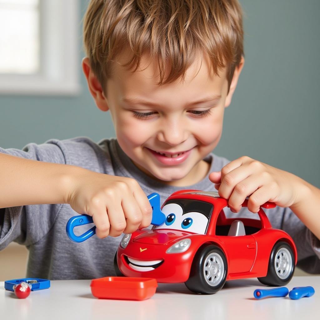 Child Playing with Car Repair Toys