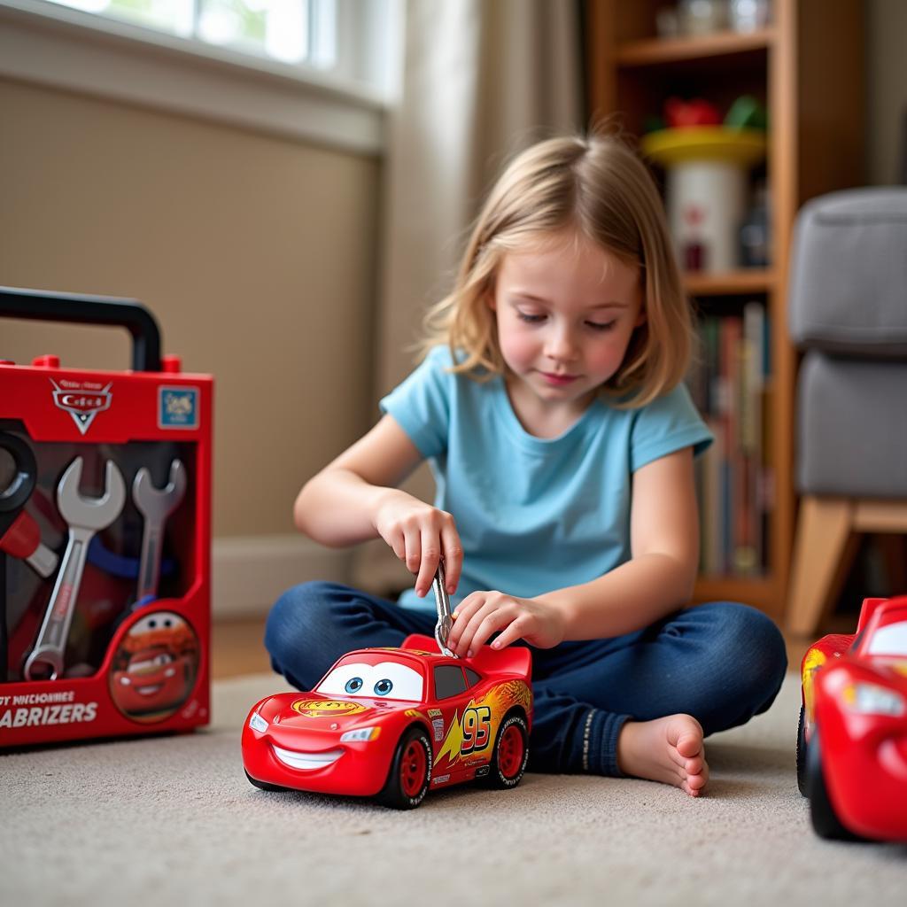 Child Playing with Cars Tools