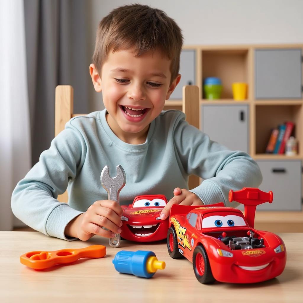 Child Playing With Disney Cars Tool Kit