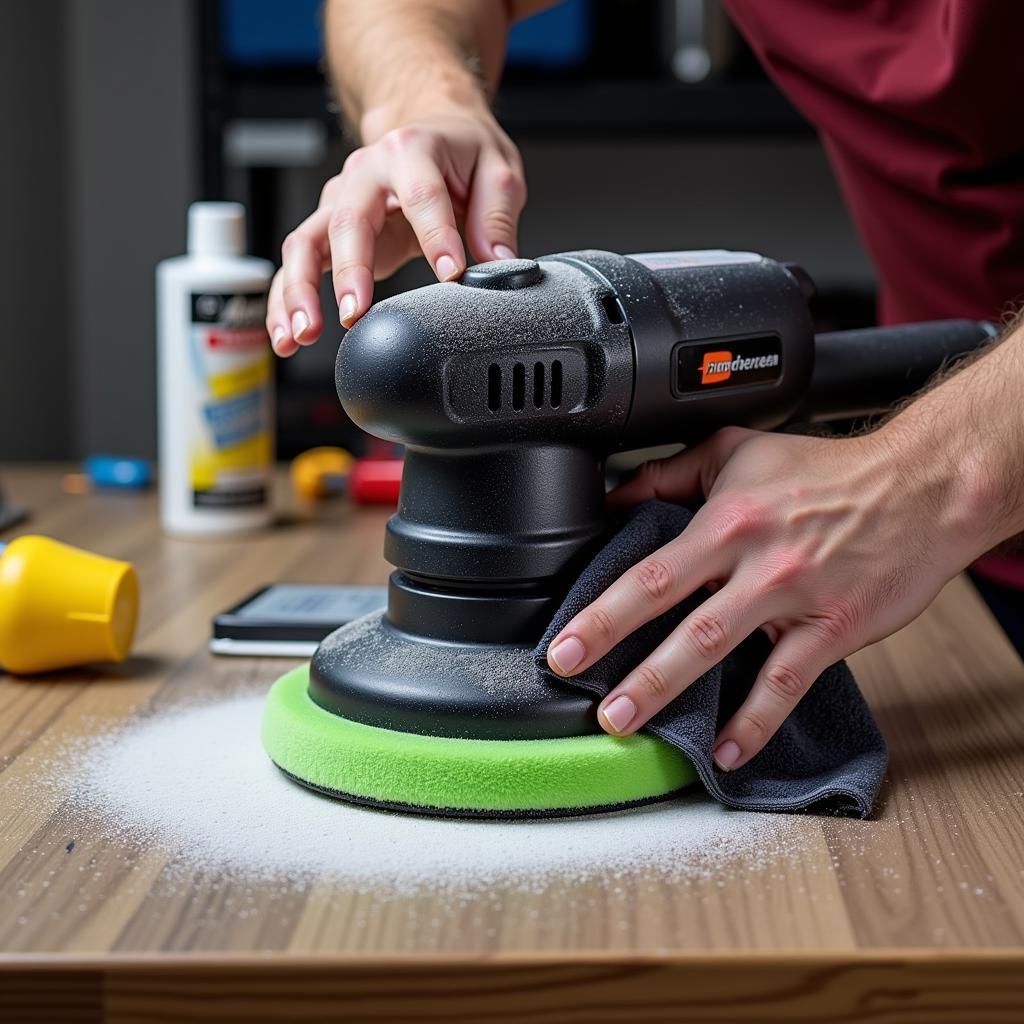 Cleaning an air tool car polisher after use