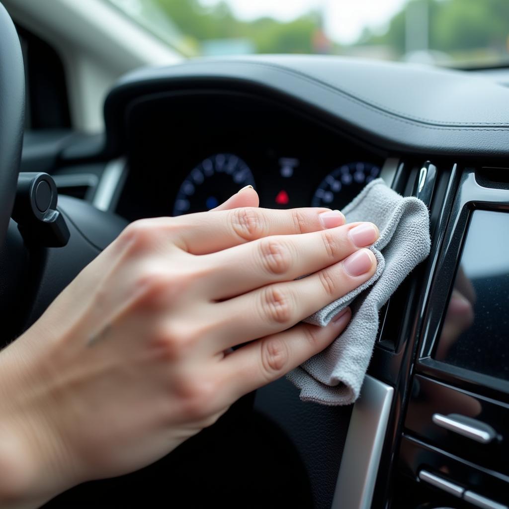 Cleaning Car Dashboard with Microfiber Cloth