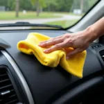 Cleaning Car Dashboard with Microfiber Cloth