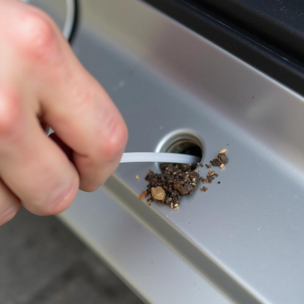 Cleaning a car door weep hole with a zip tie