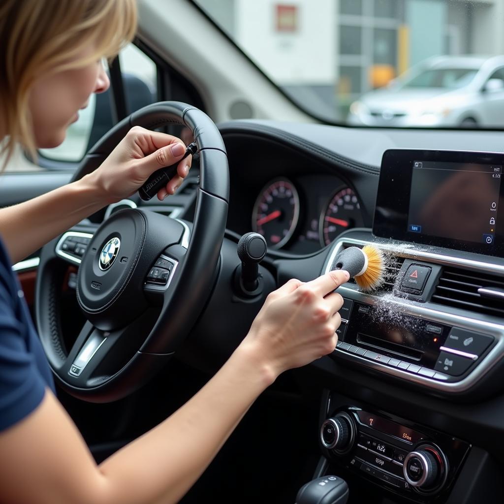 Cleaning a Car Interior with a Detailing Brush