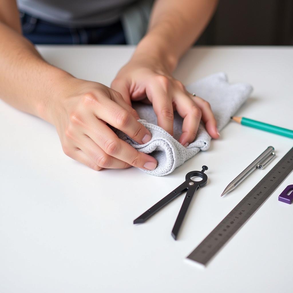 Cleaning Drawing Tools With Soft Cloth