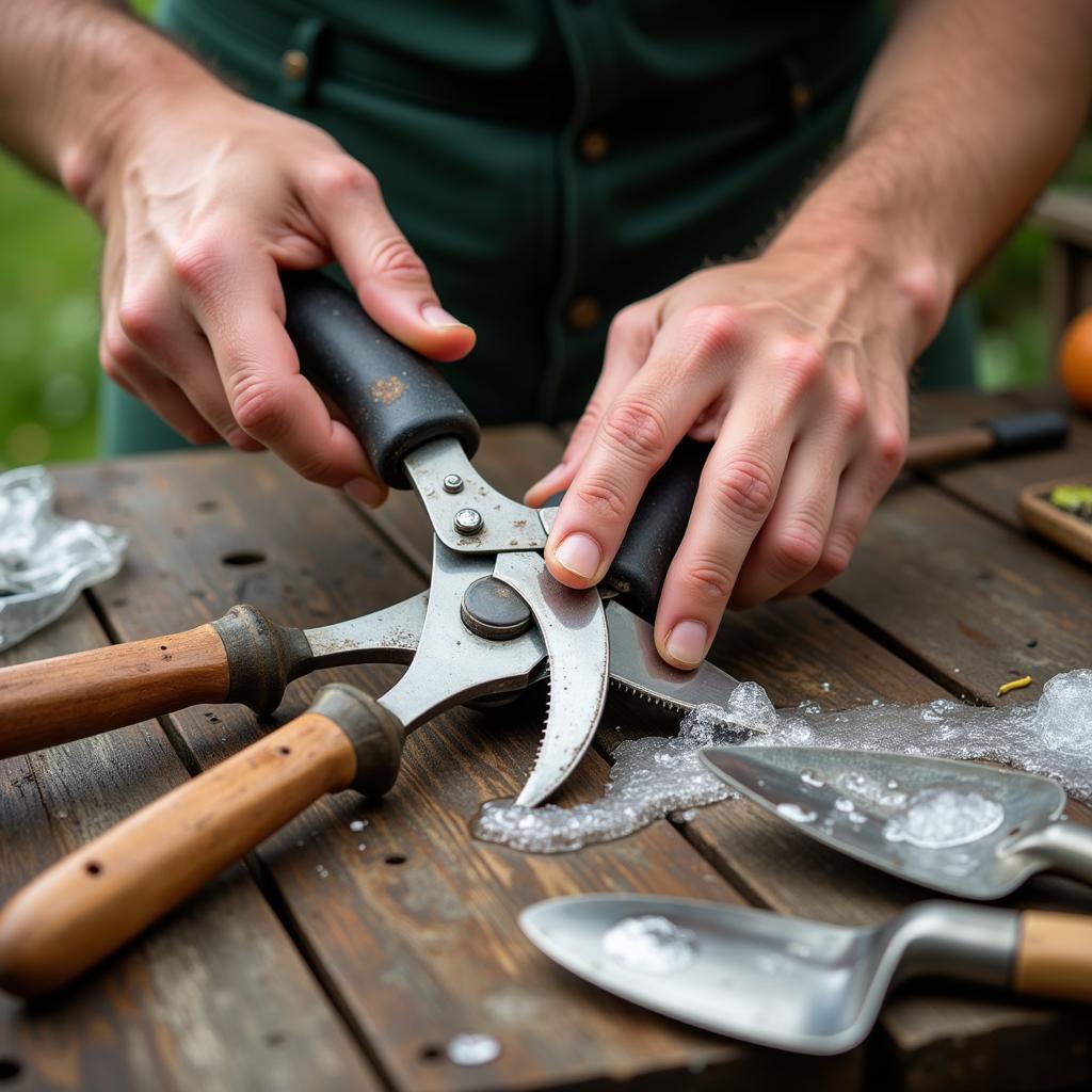 Cleaning garden tools after use