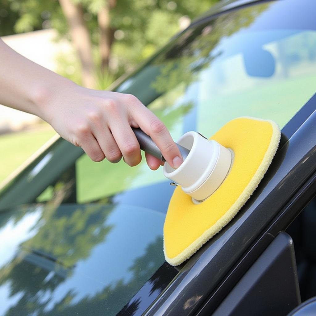 Cleaning Inside Car Windshield with Pad