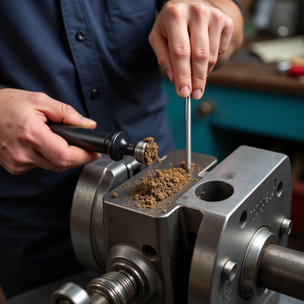 Cleaning Pressing Tools with Wire Brush