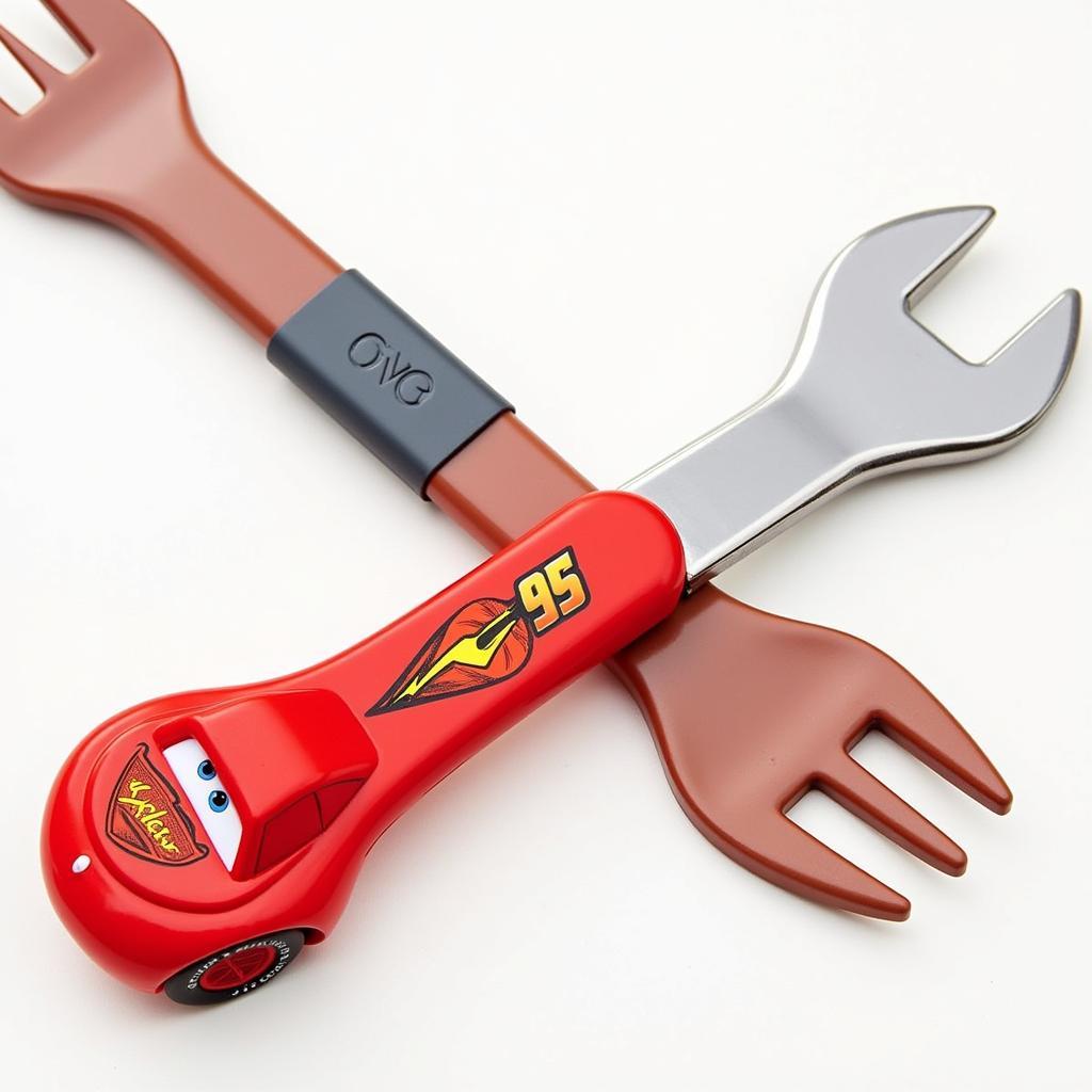 Close-up of a Disney Cars tool-shaped fork