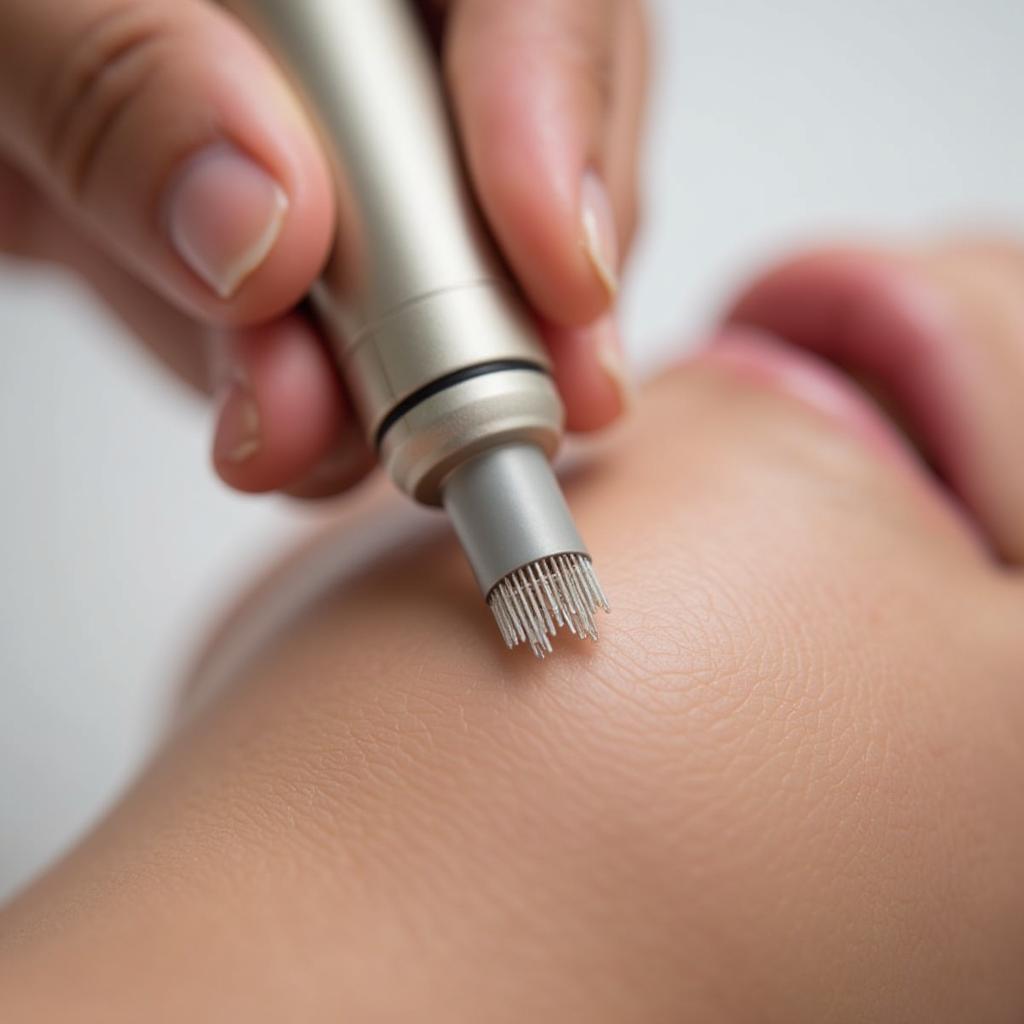 Close-up of Hand Holding Microneedling Device